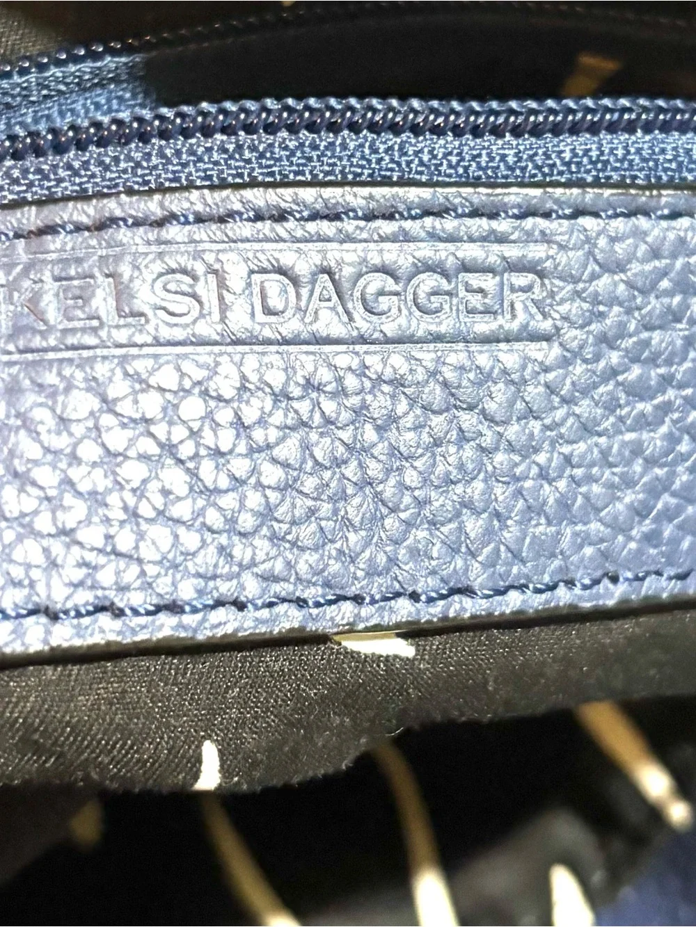 Kelsi Dagger Navy Blue distressed Leather Tote with Gold Hardware